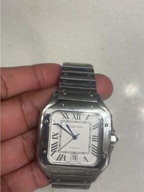 Cartier Santos Stainless Steel Watch - Silver and White